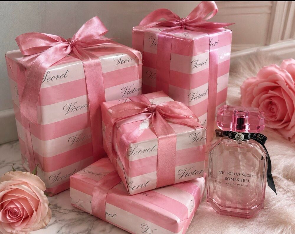 Victoria’s Secret VS heritage stripe pink bombshell scented wrapping paper /deco
